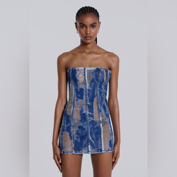 Jaded London Zion Mini Dress Lace Up Corset Mesh Denim UK 10 US 6 SMALL - Picture 8 of 12